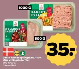 Netto Dansk hakket kyllingekød 7-10% eller kyllingeinderfilet, DKK 35 tilbud