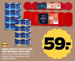 Netto Sæby makrel i tomat 6-pak eller Glyngøre tun 4-pak, DKK 59 tilbud