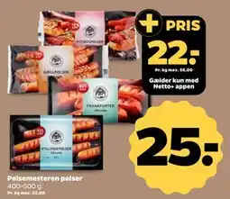 Netto Pølsemesteren pølser, DKK 25, App-pris tilbud