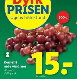 Lidl Kernefri røde vindruer, DKK 15 tilbud
