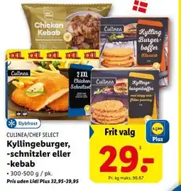 Lidl Kyllingeburger, -schnitzler eller -kebab, App-pris tilbud