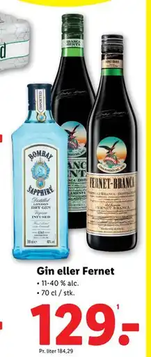 Lidl Gin eller Fernet, DKK 129 tilbud