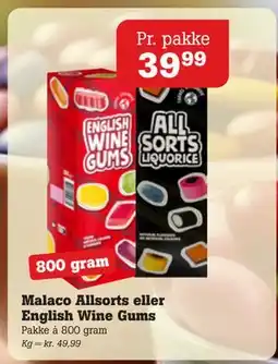 Poetzsch Padborg Malaco Allsorts eller English Wine Gums, DKK 39.99 tilbud