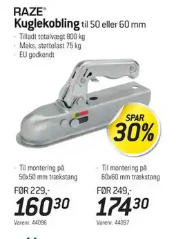 Thansen RAZE Kuglekobling til 50 eller 60 mm tilbud