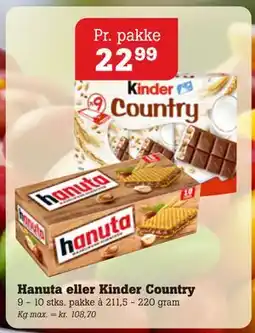 Poetzsch Padborg Hanuta eller Kinder Country, DKK 22.99 tilbud