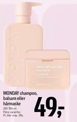 Føtex MONDAY Shampoo, balsam eller hårmaske tilbud