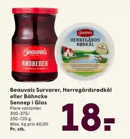 SPAR Beauvais Survarer, Herregårdsrødkål eller Bähncke Sennep i Glas, DKK 18 tilbud