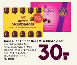 SPAR Toms eller Anthon Berg Mini Chokolader, DKK 30 tilbud