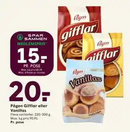 SPAR Pågen Gifflar eller Vanillas, DKK 20, App-pris tilbud