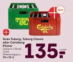 SPAR Grøn Tuborg, Tuborg Classic eller Carlsberg Pilsner, DKK 135 tilbud