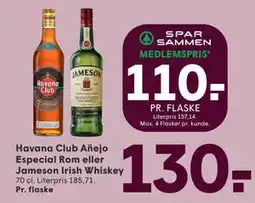 SPAR Havana Club Añejo Especial Rom eller Jameson Irish Whiskey, DKK 130, App-pris tilbud