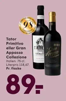 SPAR Tator Primitivo eller Gran Appasso Collezione, DKK 89 tilbud