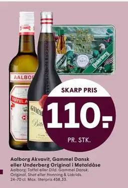 SPAR Aalborg Akvavit, Gammel Dansk eller Underberg Original i Metaldåse, DKK 110 tilbud