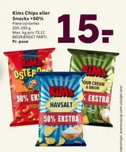 SPAR Kims Chips eller Snacks +50%, DKK 15 tilbud