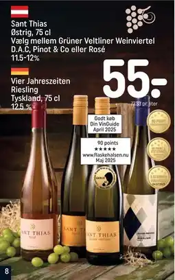 REMA 1000 Vier Jahreszeiten Riesling Tyskland, 75 cl 12.5 %, DKK 55 tilbud