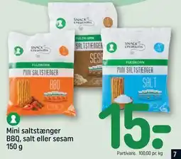 REMA 1000 Mini saltstænger BBQ, salt eller sesam 150 g, DKK 15 tilbud