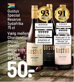 REMA 1000 Gustus Special Reserve Sydafrika 75 cl, DKK 50 tilbud