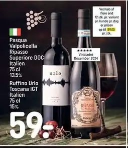 REMA 1000 Pasqua Valpolicella Ripasso Superiore DOC Italien 75 cl 13.5%, DKK 59 tilbud
