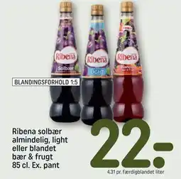 REMA 1000 Ribena solbær almindelig, light eller blandet bær & frugt 85 cl. Ex. pant, DKK 22 tilbud