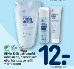 REMA 1000 REMA 1000 parfumefri intimsæbe, barberskum eller håndsæbe refill 200-1000 ml, DKK 12 tilbud