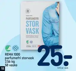 REMA 1000 REMA 1000 parfumefri storvask 2.56 kg 58 vaske, DKK 25 tilbud