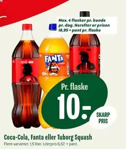 Min Købmand Coca-Cola, Fanta eller Tuborg Squash, DKK 10 tilbud