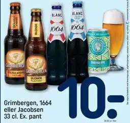 REMA 1000 Grimbergen, 1664 eller Jacobsen 33 cl. Ex. pant, DKK 10 tilbud