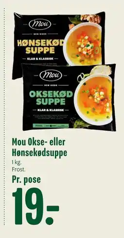 Min Købmand Mou Okse- eller Hønsekødsuppe, DKK 19 tilbud