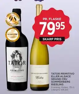 MENY TATOR PRIMITIVO ELLER ALSACE GRAND CRU SOMMERBERG RIESLING, DKK 79.95 tilbud