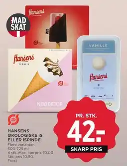 MENY HANSENS ØKOLOGISKE IS ELLER ISPINDE, DKK 42 tilbud