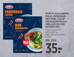 MENY STEFF HOULBERG MAXI MIDDAGSRETTER, TULIP MIDDAGSFRIKADELLER ELLER SCHNITZEL, DKK 35 tilbud