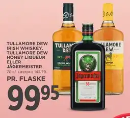 MENY TULLAMORE DEW IRISH WHISKEY, TULLAMORE DEW HONEY LIQUEUR ELLER JÄGERMEISTER, DKK 99.95 tilbud