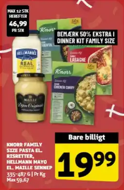 Løvbjerg KNORR Family size pasta el. risretter, HELLMANN'S mayo el. Maille sennep tilbud