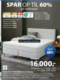 JYSK DUNLOPILLO ENA C300 kontinentalseng, DKK 16000 tilbud