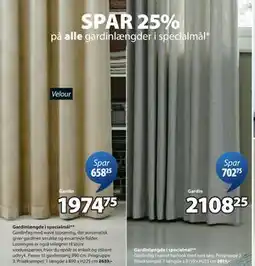 JYSK SPAR 25% på alle gardinlængder i specialmål tilbud