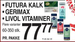 ABC Lavpris FUTURA KALK GERIMAX ⚫LIVOL VITAMINER tilbud