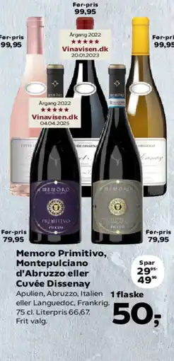 Kvickly Memoro Primitivo, Montepulciano d'Abruzzo eller Cuvée Dissenay tilbud