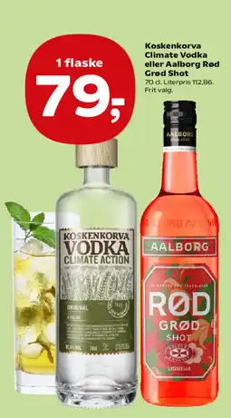 Kvickly Koskenkorva Climate Vodka eller Aalborg Rød Grød Shot tilbud