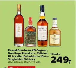 Kvickly Pascal Combeau XO Cognac, Don Papa Masskara, Talisker 1 flaske 10 års eller Dalwhinnie 15 års tilbud