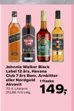 Kvickly Johnnie Walker Black Label 12 års, Havana Club 7 års Rom, Arnbitter eller Nordguld tilbud