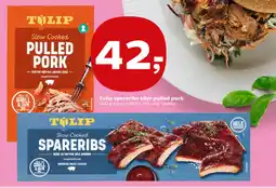 Kvickly Tulip spareribs eller pulled pork 500 g. Kg-pris 93,33. Frit valg. 1 pakke. tilbud
