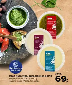 Kvickly Irma hummus, spread eller pesto tilbud