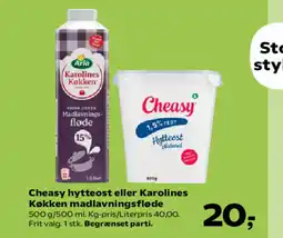 Kvickly Cheasy hytteost eller Karolines Køkken madlavningsfløde tilbud