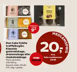 Kvickly Dan Cake fyldte trøffelkugler, Klassisk gulerodskage, drømmekage eller chokoladekage tilbud