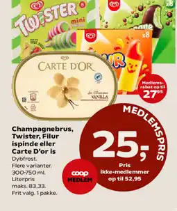 Kvickly Champagnebrus, Twister, Filur ispinde eller Carte D'or is tilbud