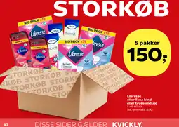 Kvickly Libresse eller Tena bind eller trusseindlæg 5x6-60 stk. tilbud
