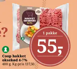 Dagli'Brugsen Coop hakket oksekød 4-7% tilbud