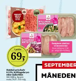 Dagli'Brugsen Hakket gris/kalv 8-12%, kyllingebryst- eller inderfilet tilbud