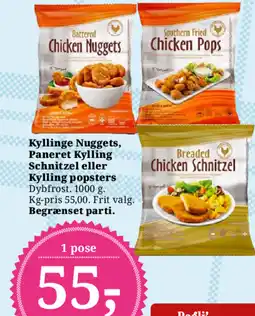 Dagli'Brugsen Kyllinge Nuggets, Paneret Kylling Schnitzel eller Kylling popsters tilbud