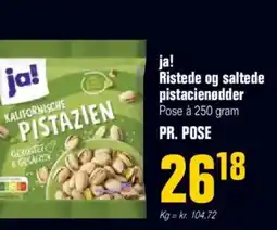 Otto Duborg Ja! ristede og saltede pistacienødder pose à 250 gram tilbud